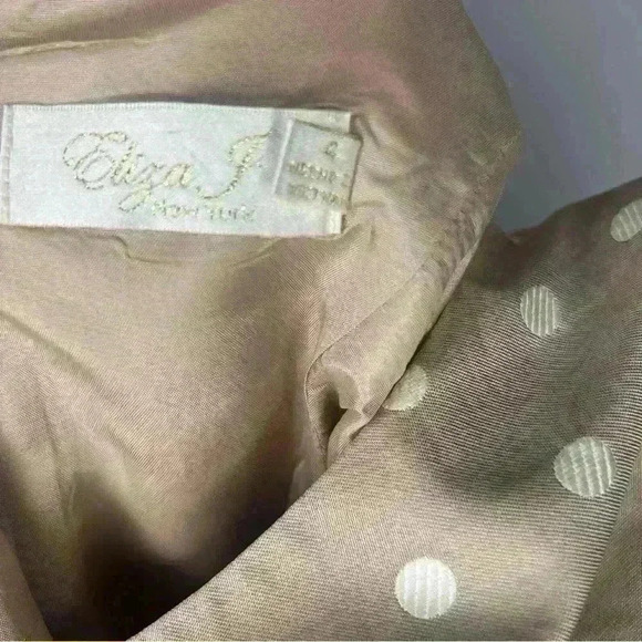Eliza J Polka Dot Satin Belted Tulip Dress Size 4 Taupe - Picture 6 of 6